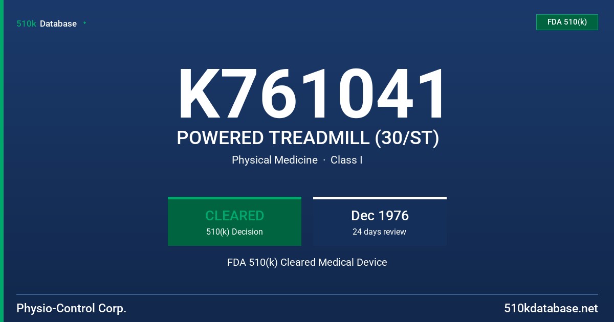 K761041 POWERED TREADMILL (30/ST) FDA 510(k) Cleared Medical Device