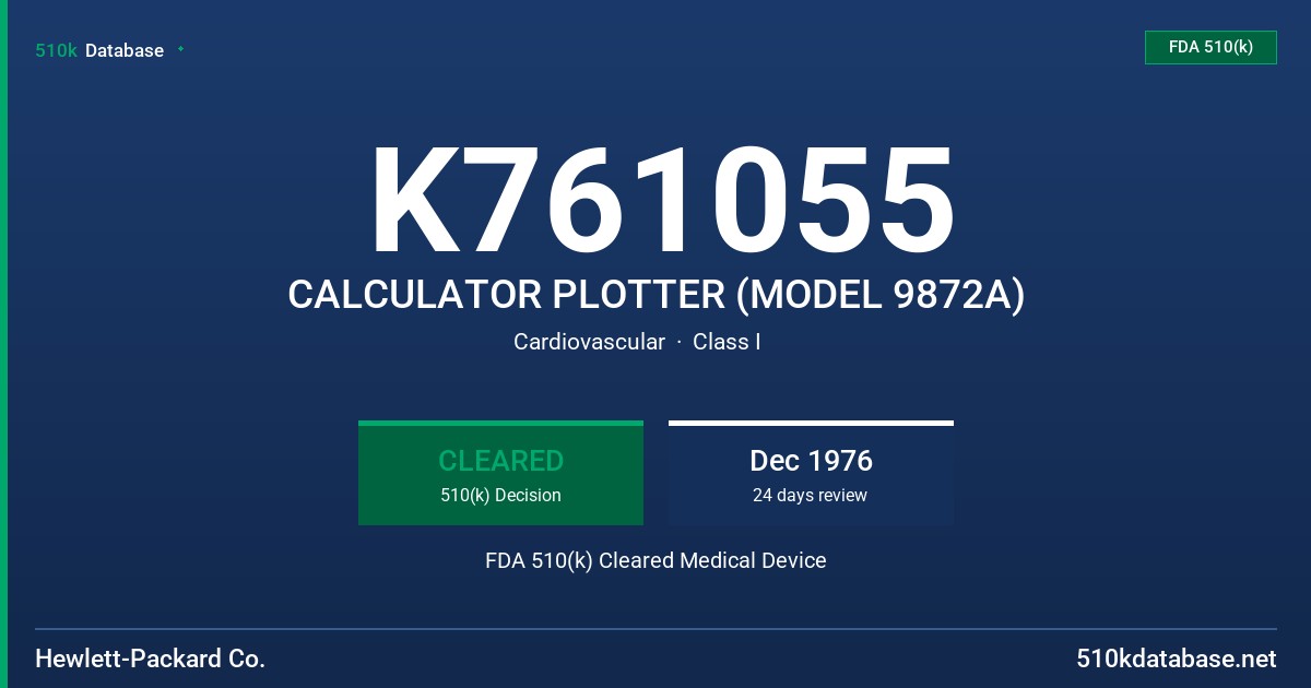 K761055 CALCULATOR PLOTTER (MODEL 9872A) FDA 510(k) Cleared Medical Device
