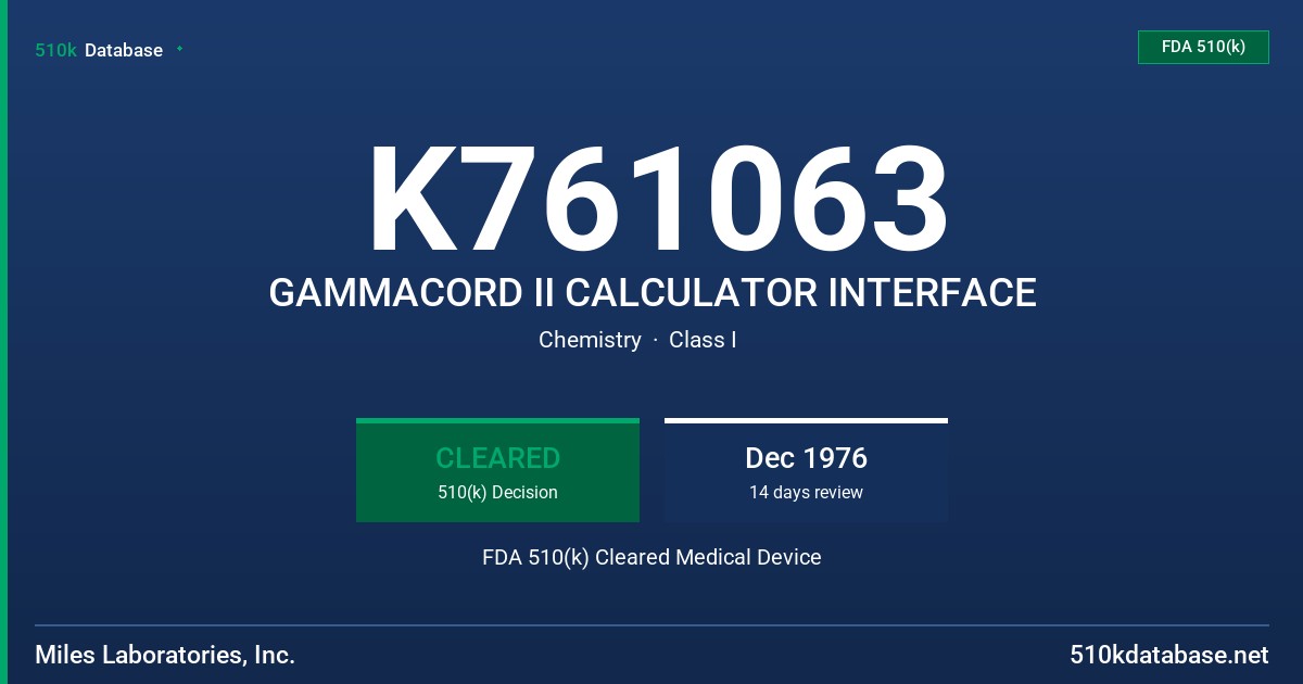 K761063 GAMMACORD II CALCULATOR INTERFACE FDA 510(k) Cleared Medical Device