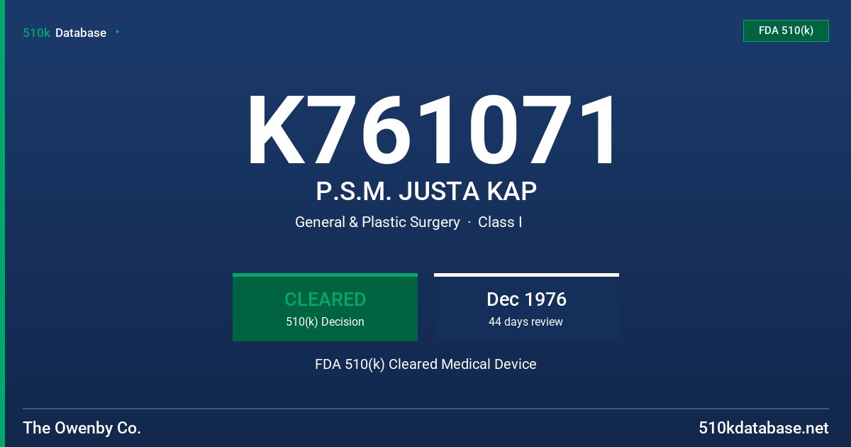 K761071 P.S.M. JUSTA KAP FDA 510(k) Cleared Medical Device
