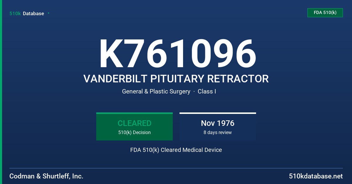 K761096 VANDERBILT PITUITARY RETRACTOR FDA 510(k) Cleared Medical Device