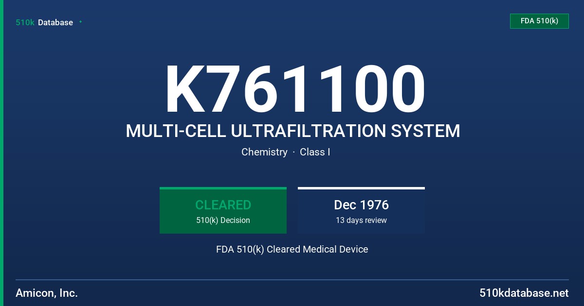 K761100 MULTI-CELL ULTRAFILTRATION SYSTEM FDA 510(k) Cleared Medical Device