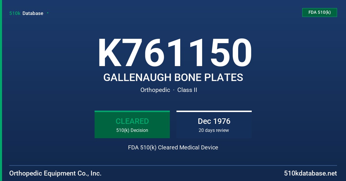 K761150 GALLENAUGH BONE PLATES FDA 510(k) Cleared Medical Device
