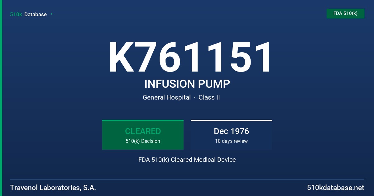 K761151 INFUSION PUMP FDA 510(k) Cleared Medical Device