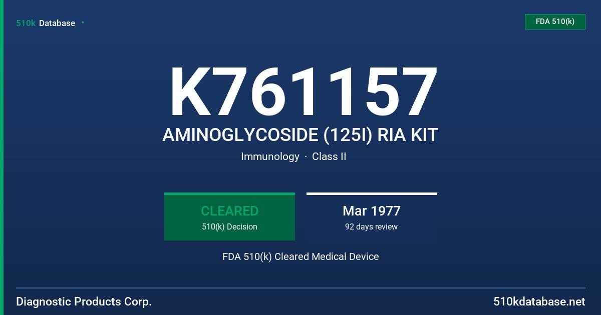 K761157 AMINOGLYCOSIDE (125I) RIA KIT FDA 510(k) Cleared Medical Device