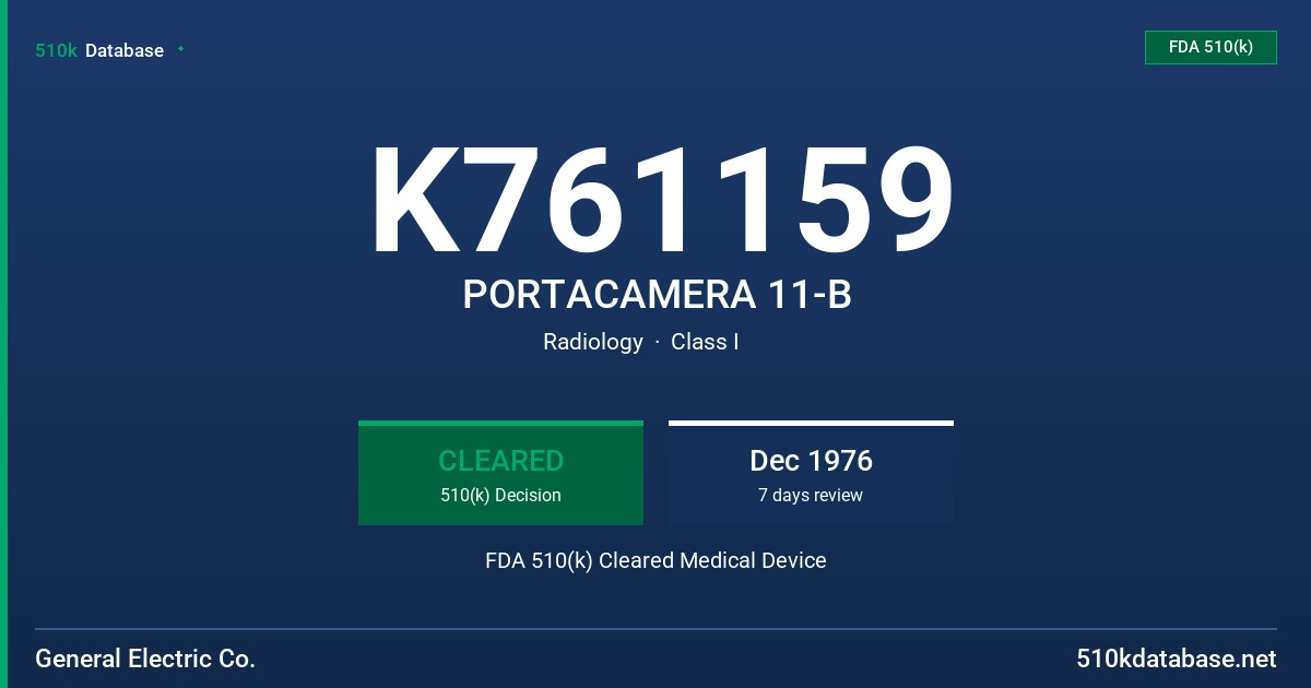 K761159 PORTACAMERA 11-B FDA 510(k) Cleared Medical Device