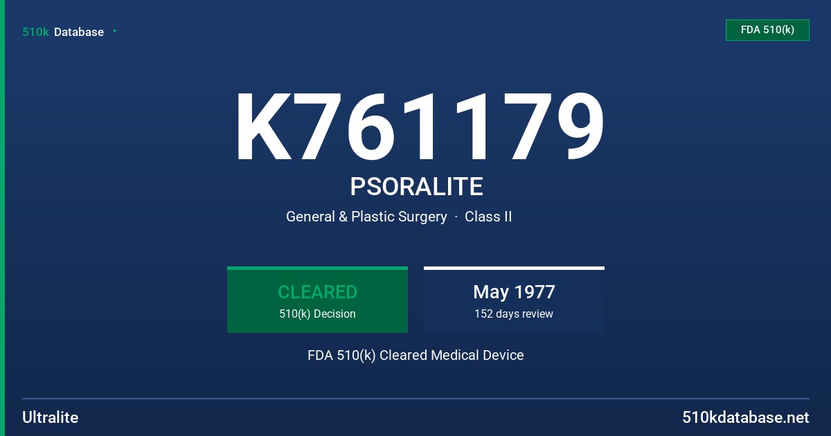 K761179 PSORALITE FDA 510(k) Cleared Medical Device