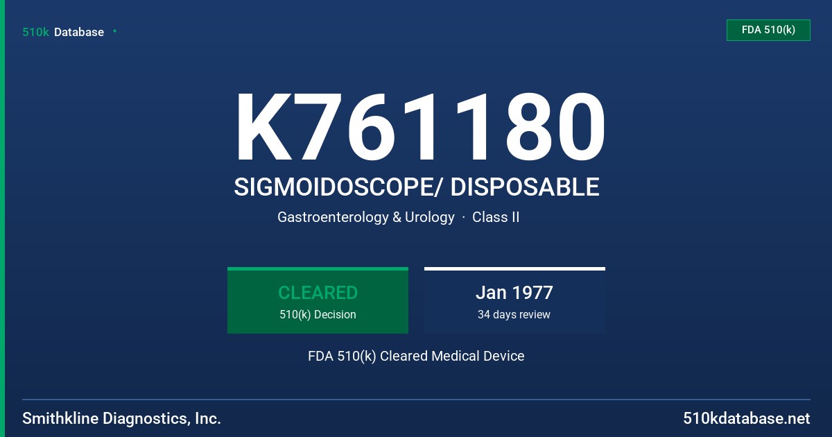 K761180 SIGMOIDOSCOPE/ DISPOSABLE FDA 510(k) Cleared Medical Device