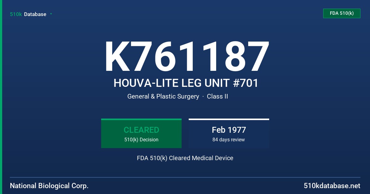 K761187 HOUVA-LITE LEG UNIT #701 FDA 510(k) Cleared Medical Device