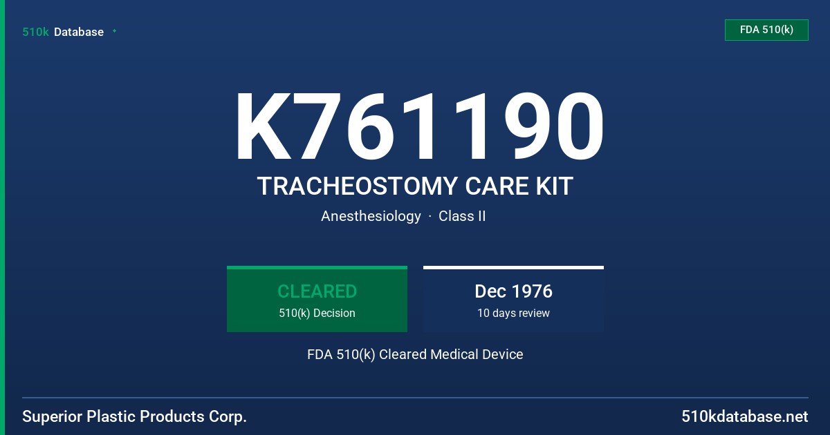 K761190 TRACHEOSTOMY CARE KIT FDA 510(k) Cleared Medical Device