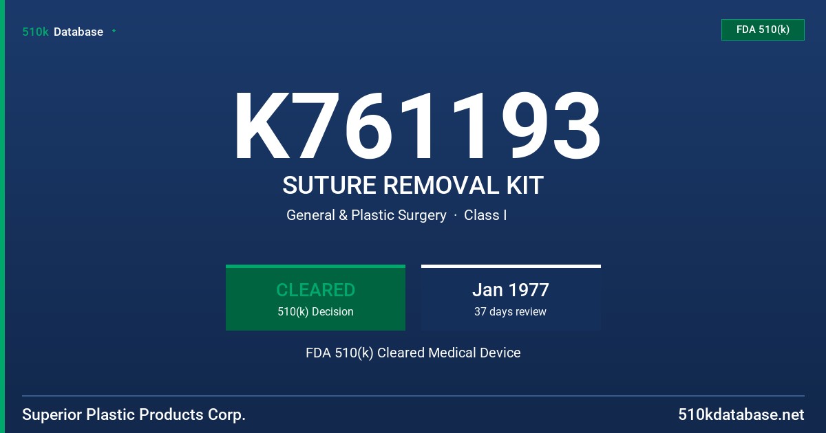 K761193 SUTURE REMOVAL KIT FDA 510(k) Cleared Medical Device