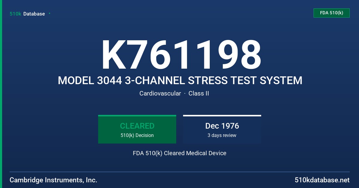 K761198 MODEL 3044 3-CHANNEL STRESS TEST SYSTEM FDA 510(k) Cleared Medical Device