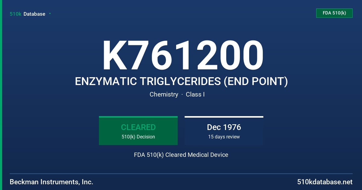 K761200 ENZYMATIC TRIGLYCERIDES (END POINT) FDA 510(k) Cleared Medical Device