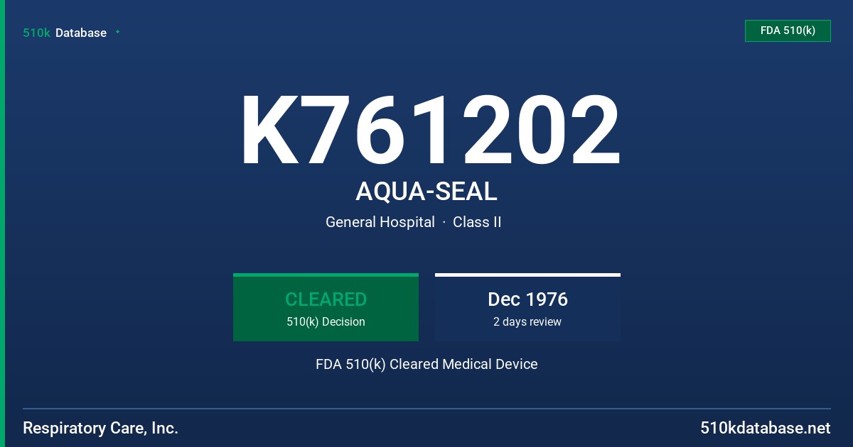K761202 AQUA-SEAL FDA 510(k) Cleared Medical Device