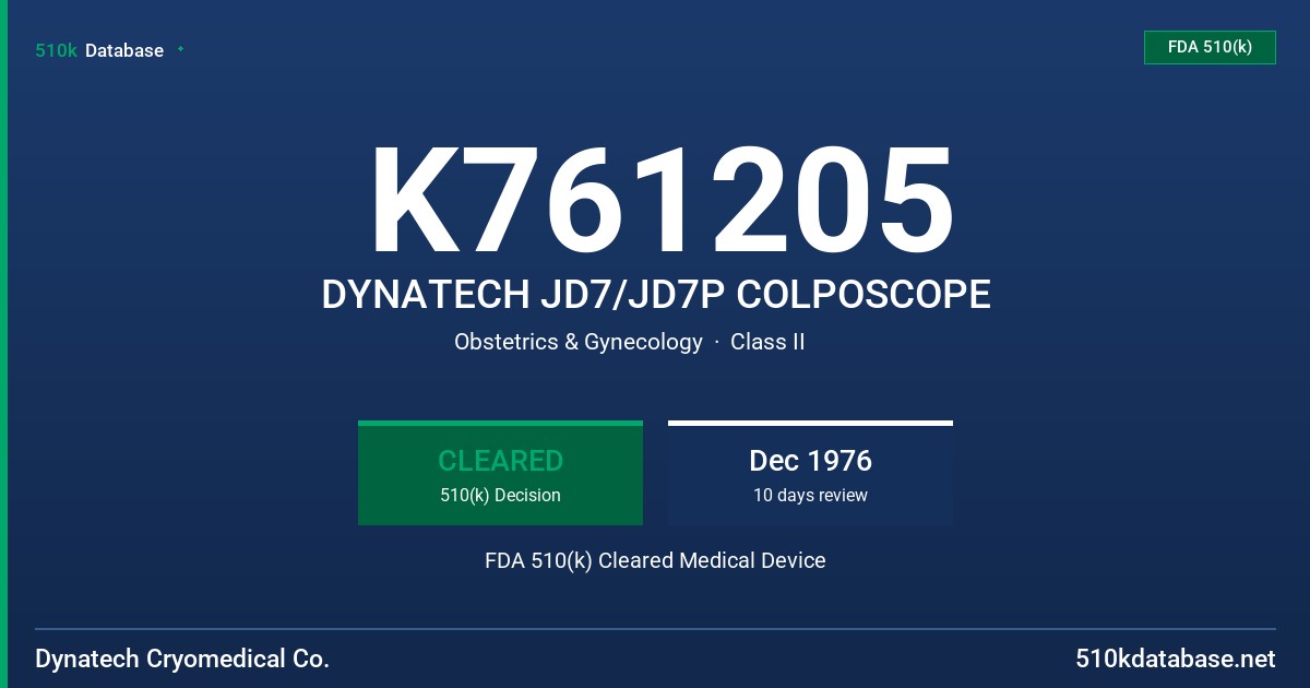 K761205 DYNATECH JD7/JD7P COLPOSCOPE FDA 510(k) Cleared Medical Device