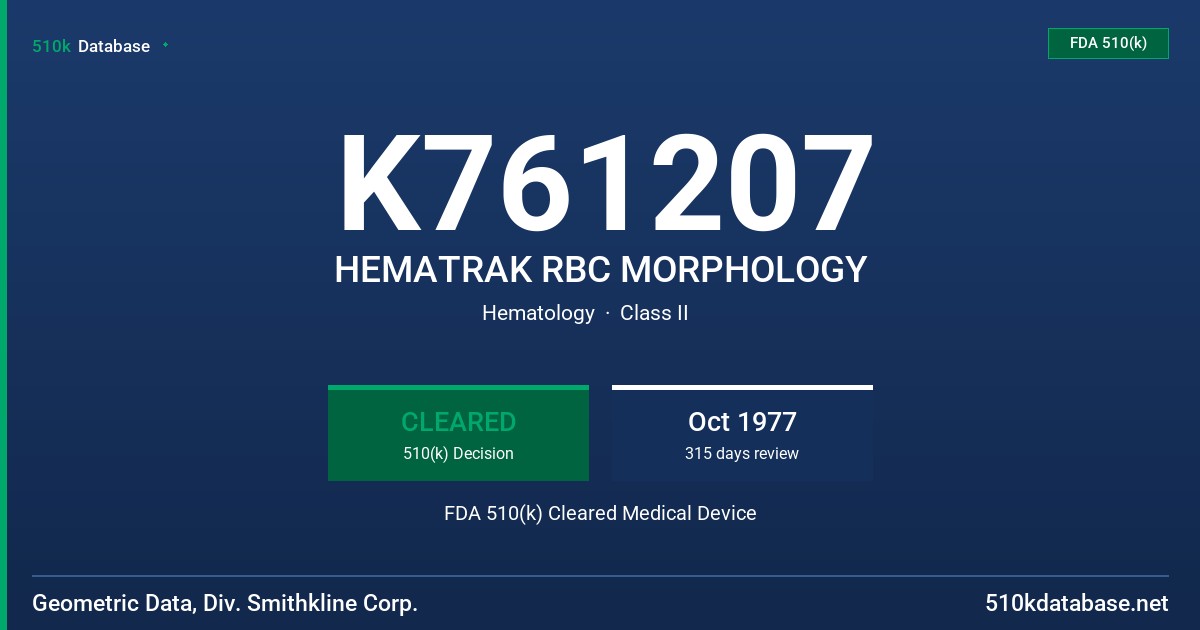 K761207 HEMATRAK RBC MORPHOLOGY FDA 510(k) Cleared Medical Device
