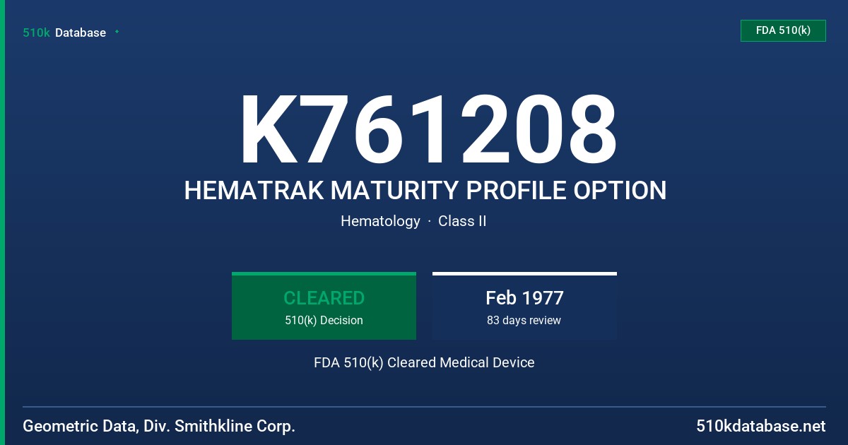 K761208 HEMATRAK MATURITY PROFILE OPTION FDA 510(k) Cleared Medical Device