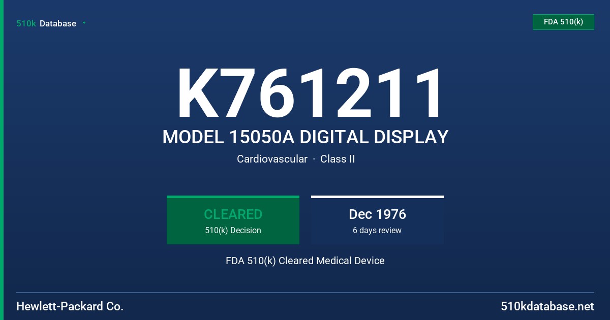 K761211 MODEL 15050A DIGITAL DISPLAY FDA 510(k) Cleared Medical Device