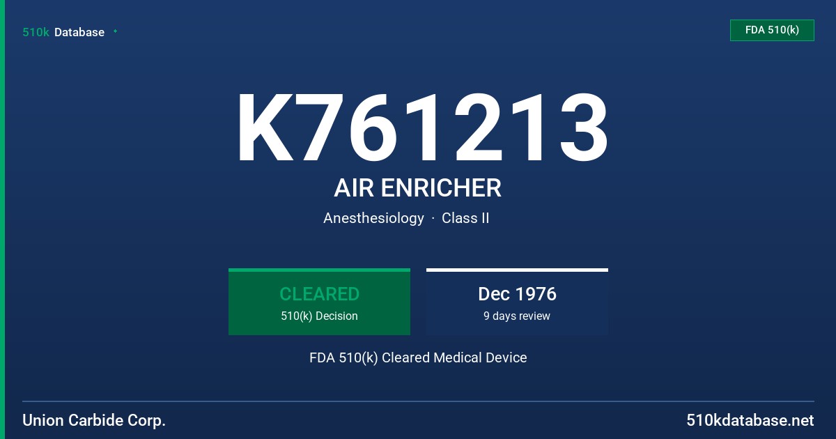 K761213 AIR ENRICHER FDA 510(k) Cleared Medical Device