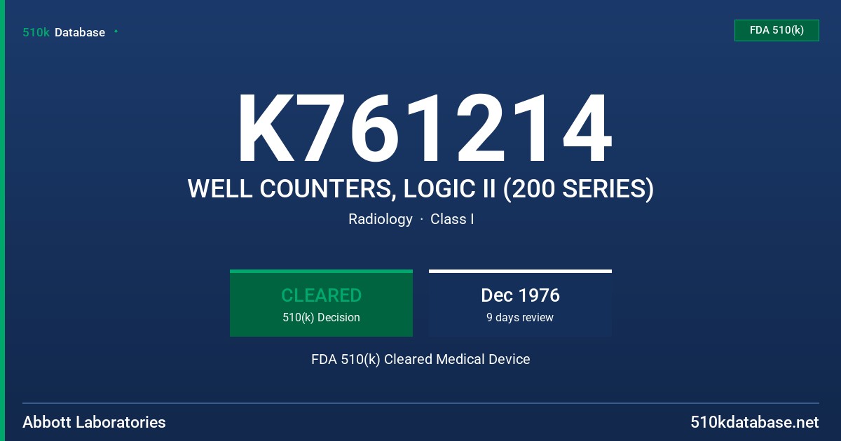 K761214 WELL COUNTERS, LOGIC II (200 SERIES) FDA 510(k) Cleared Medical Device