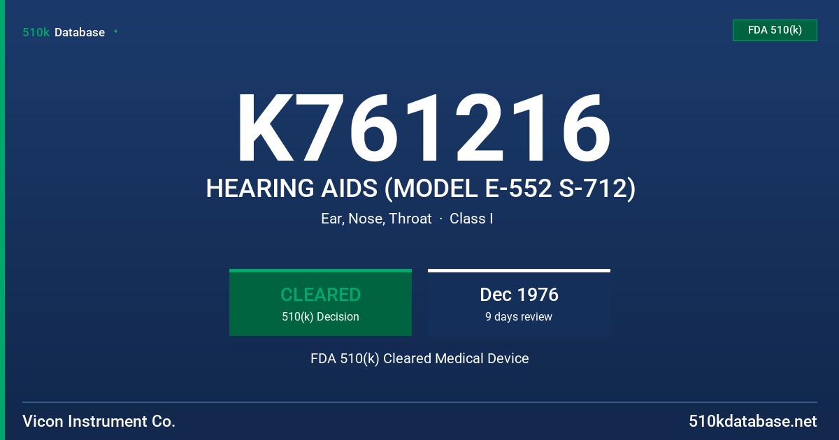 K761216 HEARING AIDS (MODEL E-552 S-712) FDA 510(k) Cleared Medical Device