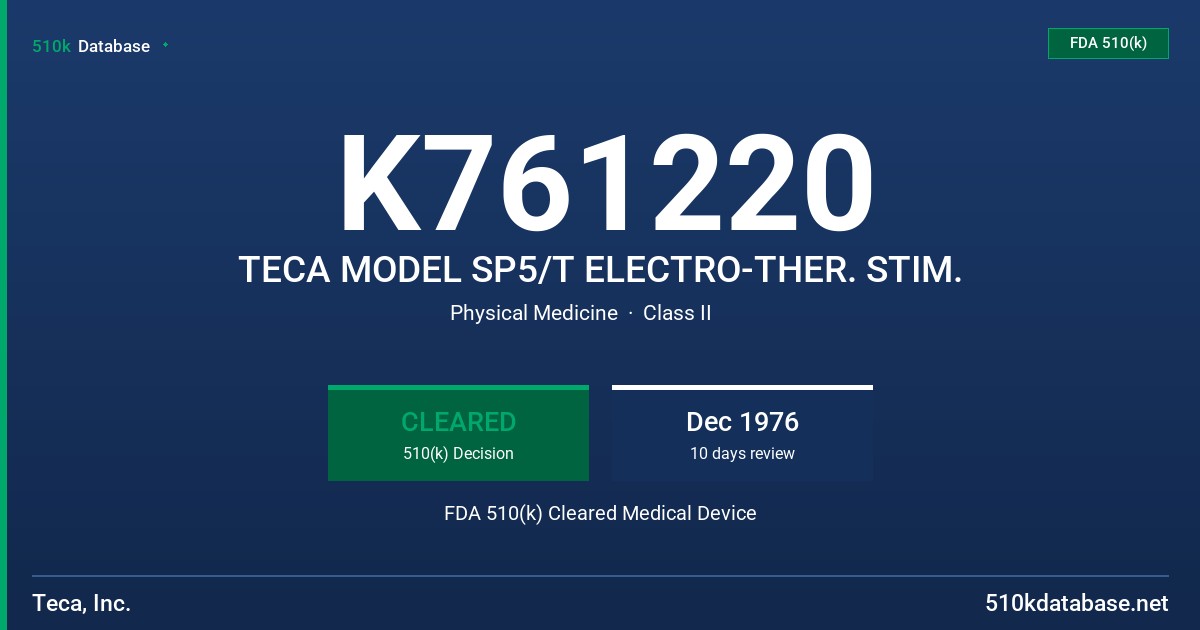 K761220 TECA MODEL SP5/T ELECTRO-THER. STIM. FDA 510(k) Cleared Medical Device
