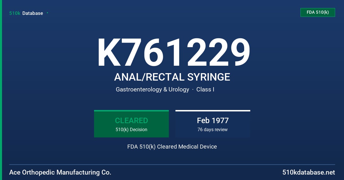 K761229 ANAL/RECTAL SYRINGE FDA 510(k) Cleared Medical Device