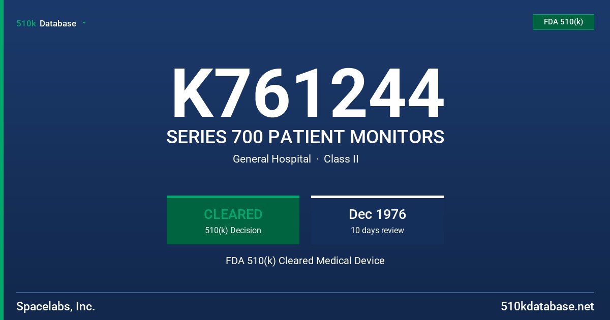 K761244 SERIES 700 PATIENT MONITORS FDA 510(k) Cleared Medical Device