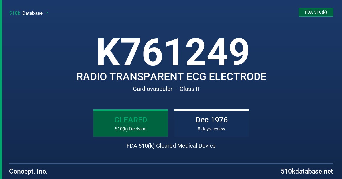 K761249 RADIO TRANSPARENT ECG ELECTRODE FDA 510(k) Cleared Medical Device