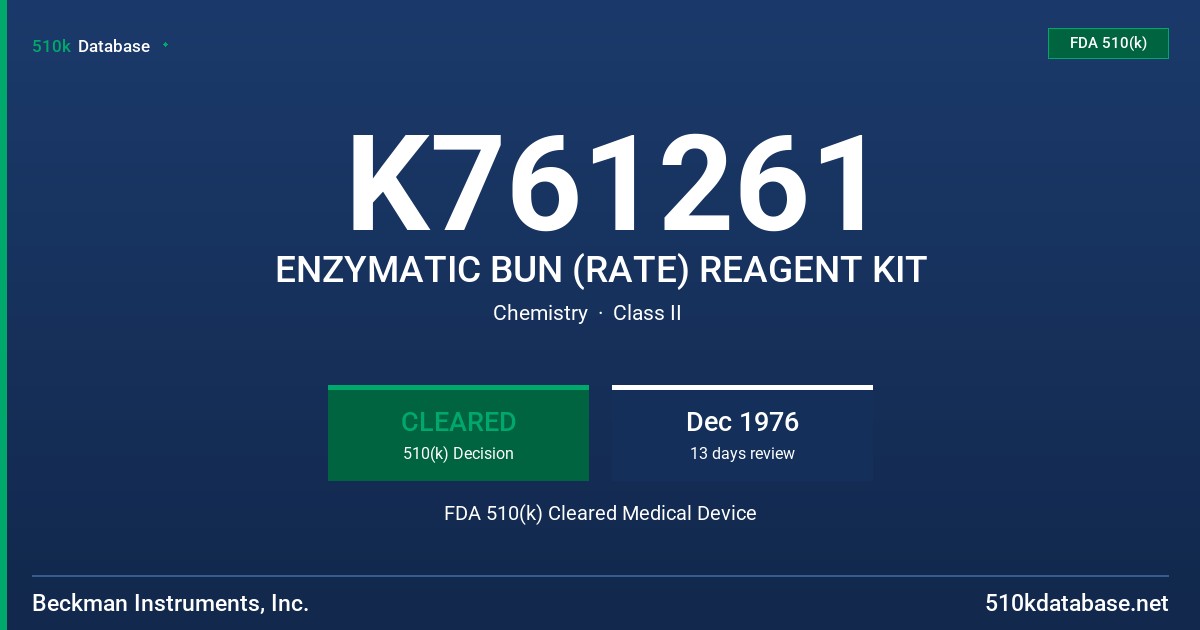 K761261 ENZYMATIC BUN (RATE) REAGENT KIT FDA 510(k) Cleared Medical Device