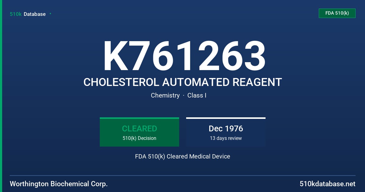 K761263 CHOLESTEROL AUTOMATED REAGENT FDA 510(k) Cleared Medical Device