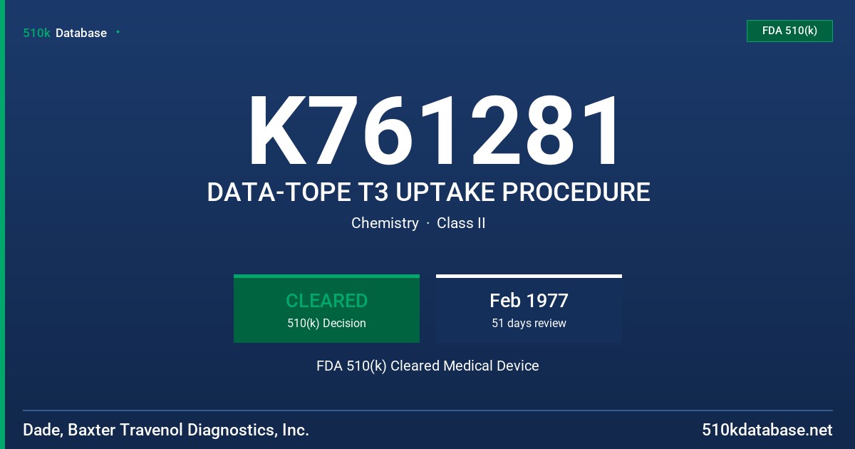 K761281 DATA-TOPE T3 UPTAKE PROCEDURE FDA 510(k) Cleared Medical Device