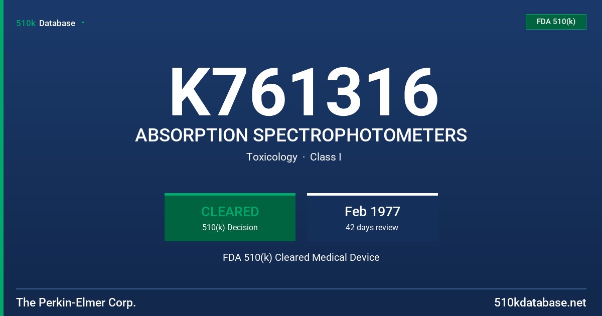 K761316 ABSORPTION SPECTROPHOTOMETERS FDA 510(k) Cleared Medical Device