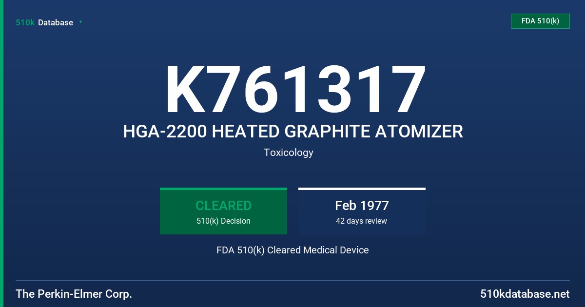 K761317 HGA-2200 HEATED GRAPHITE ATOMIZER FDA 510(k) Cleared Medical Device
