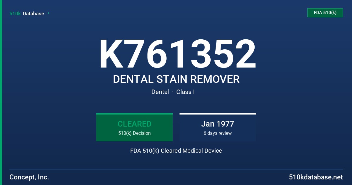 K761352 DENTAL STAIN REMOVER FDA 510(k) Cleared Medical Device