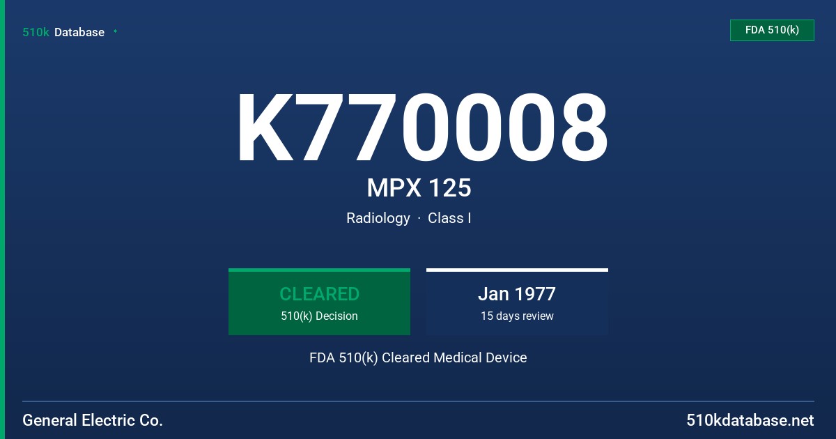 K770008 MPX 125 FDA 510(k) Cleared Medical Device