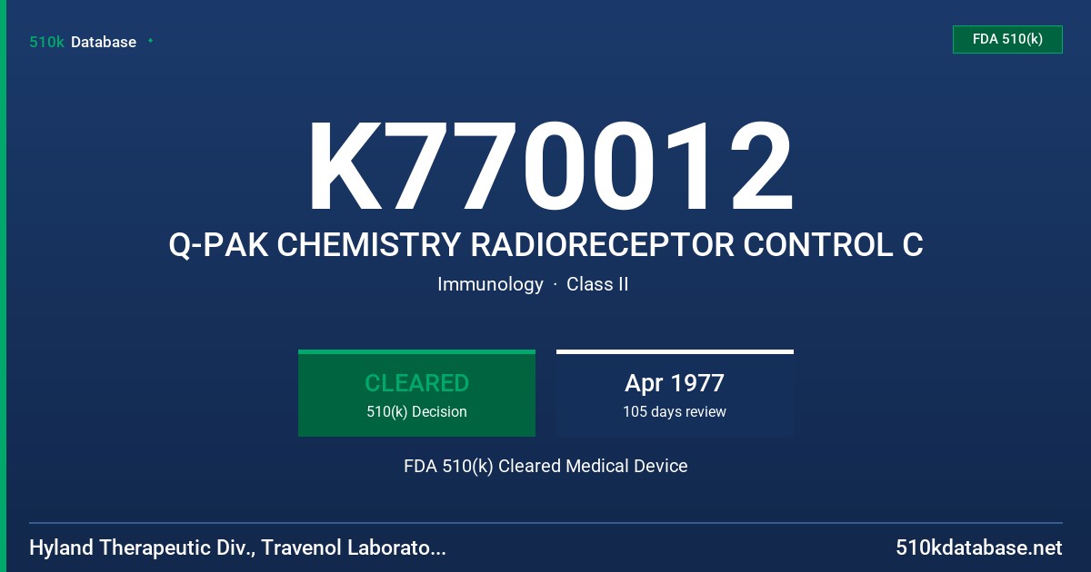 K770012 Q-PAK CHEMISTRY RADIORECEPTOR CONTROL C FDA 510(k) Cleared Medical Device