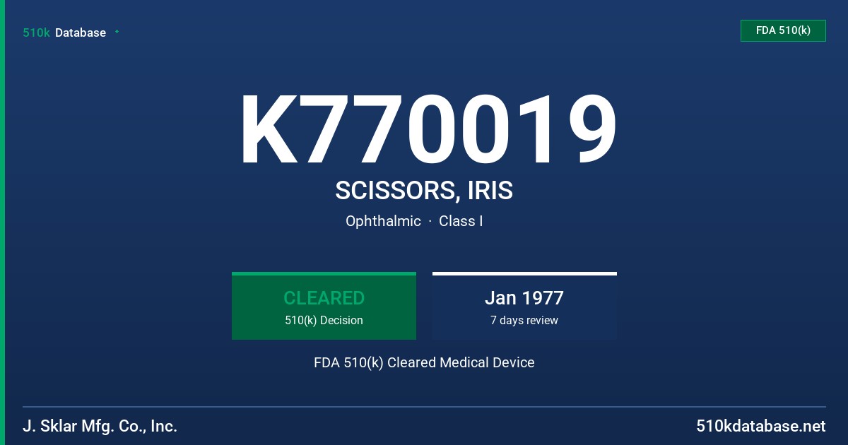 K770019 SCISSORS, IRIS FDA 510(k) Cleared Medical Device