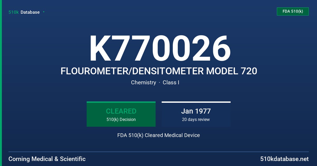 K770026 FLOUROMETER/DENSITOMETER MODEL 720 FDA 510(k) Cleared Medical Device