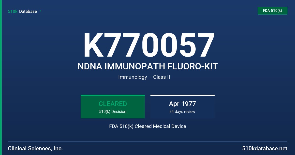 K770057 NDNA IMMUNOPATH FLUORO-KIT FDA 510(k) Cleared Medical Device