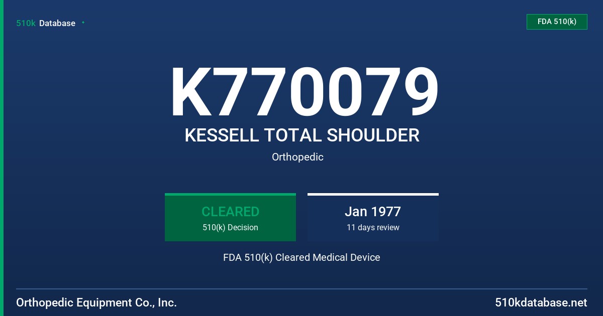 K770079 KESSELL TOTAL SHOULDER FDA 510(k) Cleared Medical Device