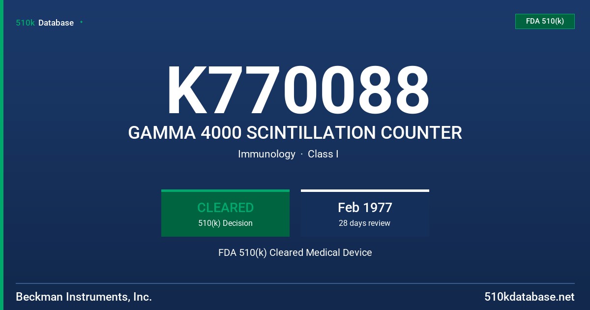 K770088 GAMMA 4000 SCINTILLATION COUNTER FDA 510(k) Cleared Medical Device