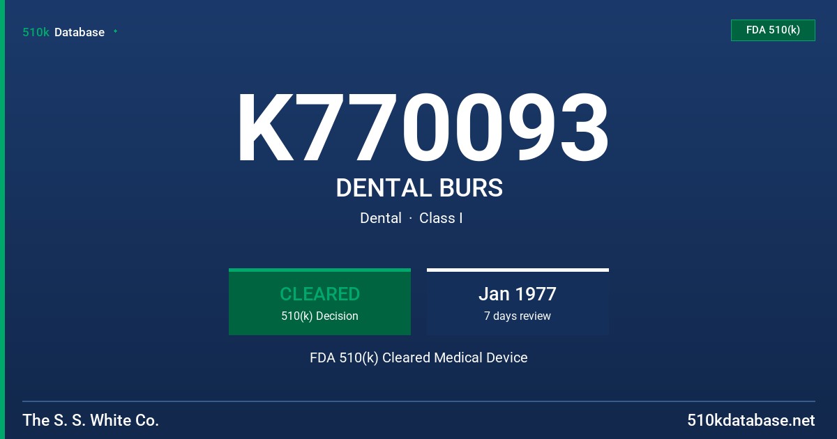 K770093 DENTAL BURS FDA 510(k) Cleared Medical Device