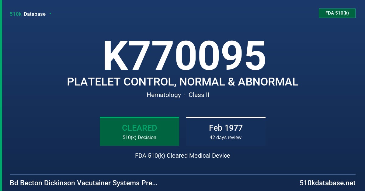 K770095 PLATELET CONTROL, NORMAL & ABNORMAL FDA 510(k) Cleared Medical Device