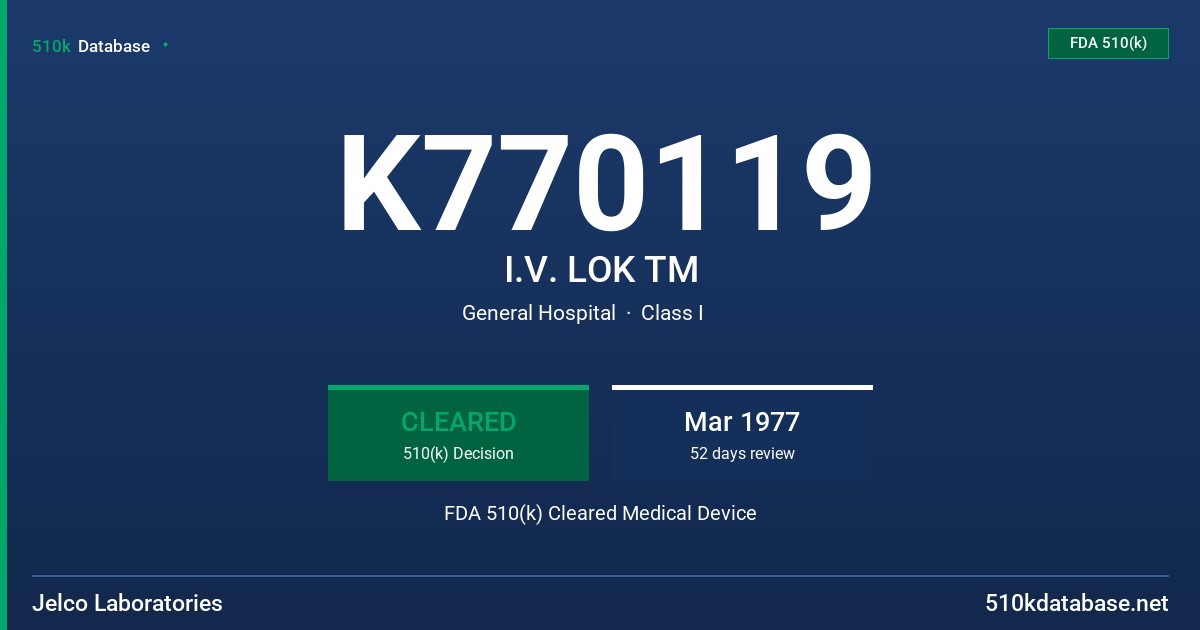 K770119 I.V. LOK TM FDA 510(k) Cleared Medical Device