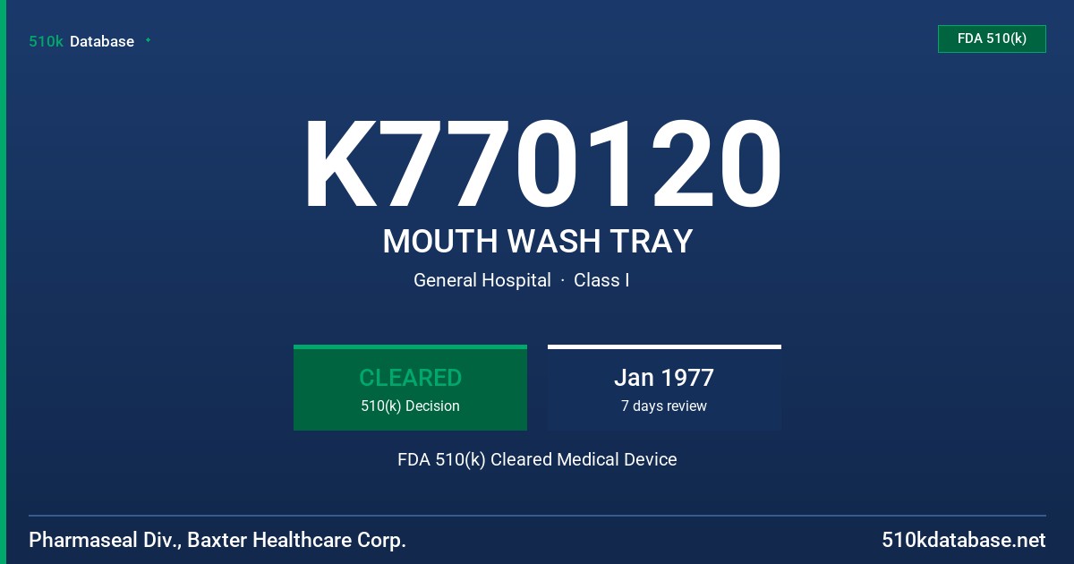 K770120 MOUTH WASH TRAY FDA 510(k) Cleared Medical Device