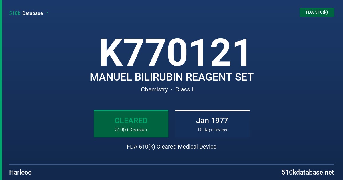 K770121 MANUEL BILIRUBIN REAGENT SET FDA 510(k) Cleared Medical Device