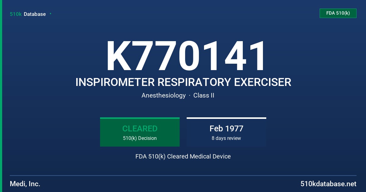 K770141 INSPIROMETER RESPIRATORY EXERCISER FDA 510(k) Cleared Medical Device