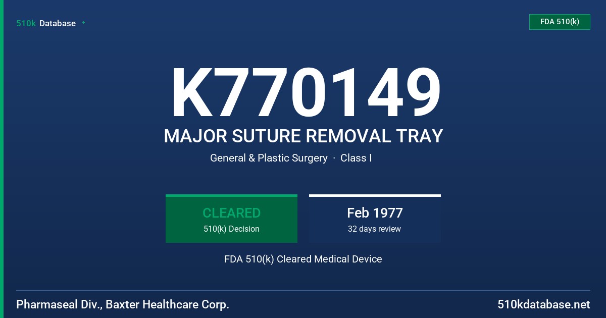 K770149 MAJOR SUTURE REMOVAL TRAY FDA 510(k) Cleared Medical Device