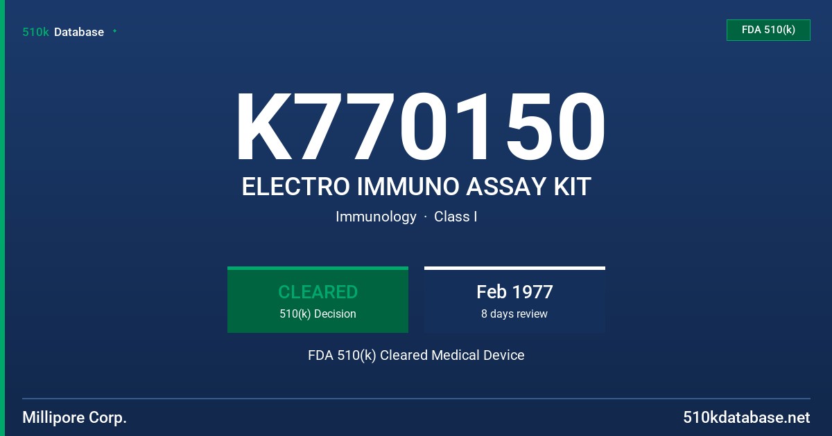 K770150 ELECTRO IMMUNO ASSAY KIT FDA 510(k) Cleared Medical Device